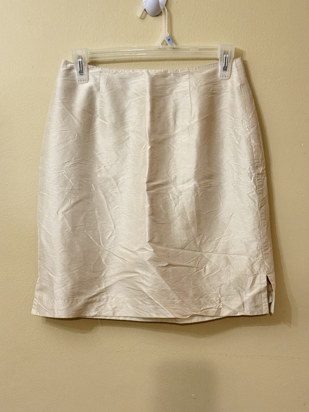90s Minimalist Quiet Luxury Old Money Paul Harris Ivory 100% Raw Silk Skirt 4